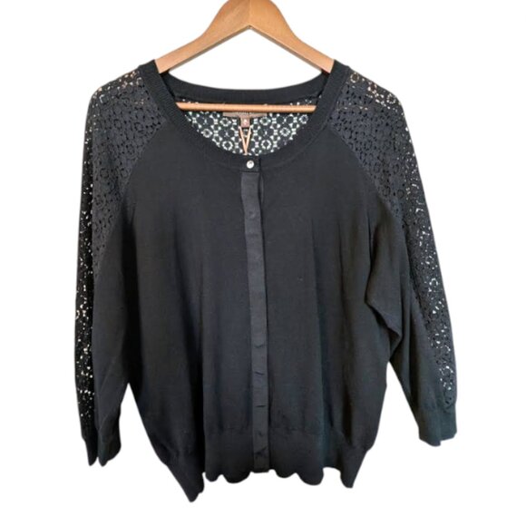 NWT Melanie Lyne Black Cardigan with Lace Sleeves and Back Panel Insert - Picture 1 of 5